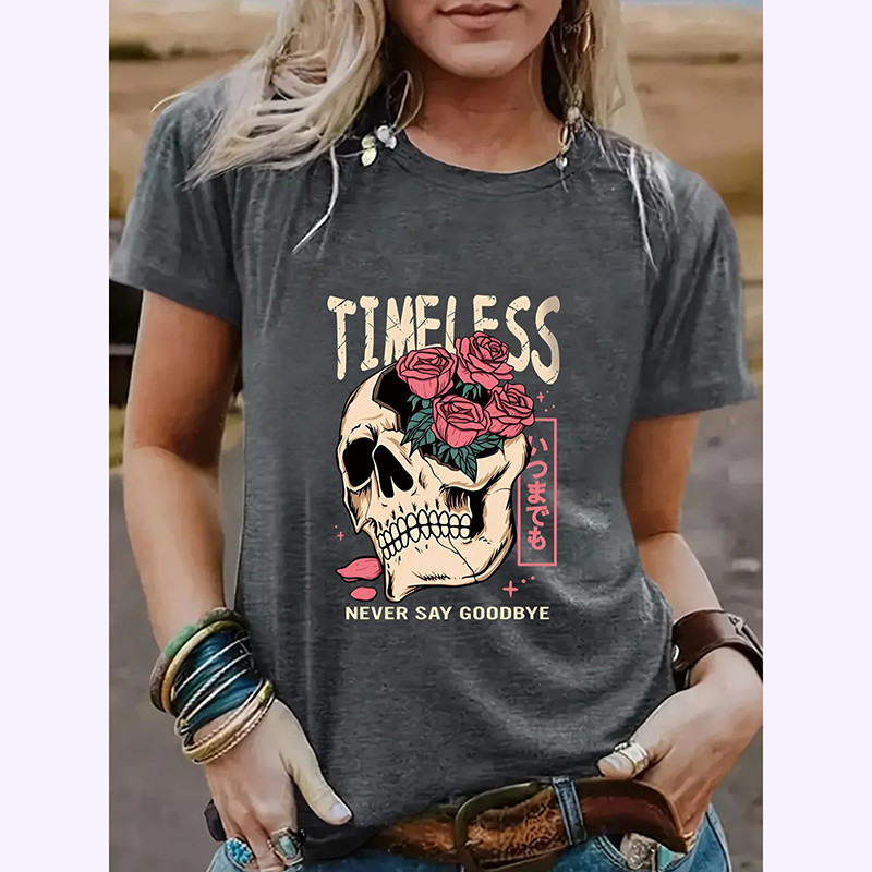 T-shirt Tête de Mort Crâne Punk à Mohawk Coloré gris