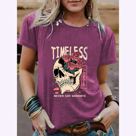 T-shirt Tête de Mort Crâne Punk à Mohawk Coloré Violet