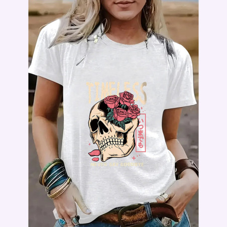 T-shirt Tête de Mort Crâne Punk à Mohawk Coloré blanc