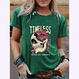 T-shirt Tête de Mort Crâne Punk à Mohawk Coloré Vert Fonce