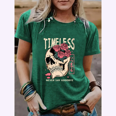 T-shirt Tête de Mort Crâne Punk à Mohawk Coloré Vert Fonce