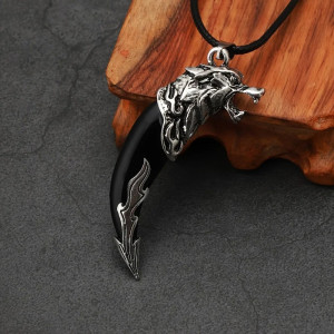 Magnifique Collier Viking – Croc du Loup Hurleur – Griffe de Fenrir Couleur Noir