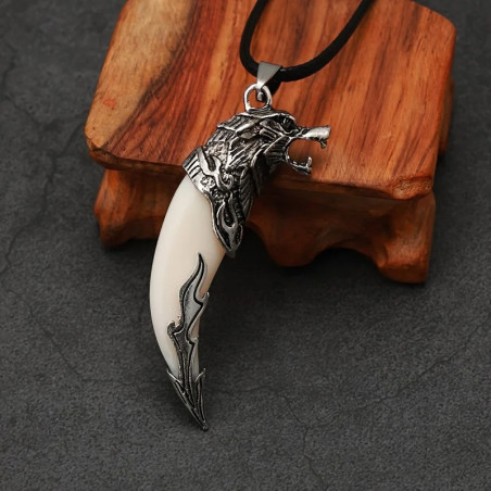 Magnifique Collier Viking – Croc du Loup Hurleur – Griffe de Fenrir Couleur Banc