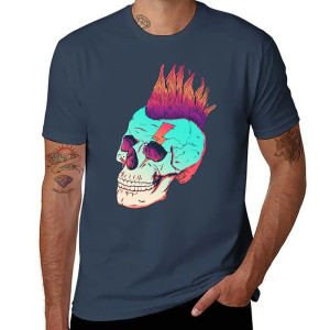T-shirt Tête de Mort Crâne Punk à Mohawk Coloré Couleur bleu marine