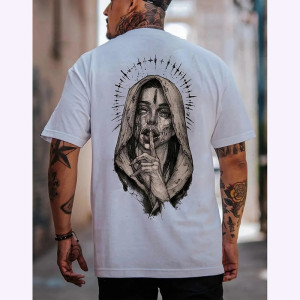 T-shirt Tête de Mort "Sainte du Silence Macabre" Couleur Blanc