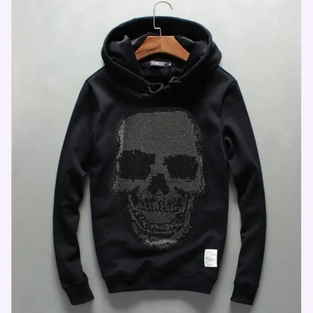 Sweatshirt Tête de Mort - "Crâne Noir Cristallisé" Couleur Noir