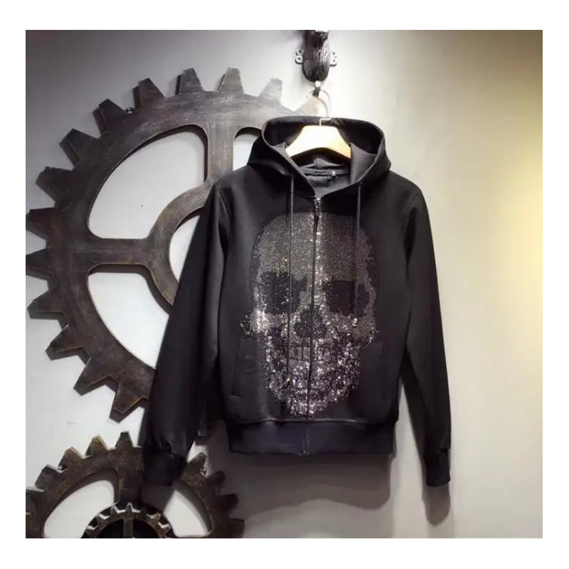 Sweatshirt Zippé Tête de Mort - "Crâne Sombre Scintillant"