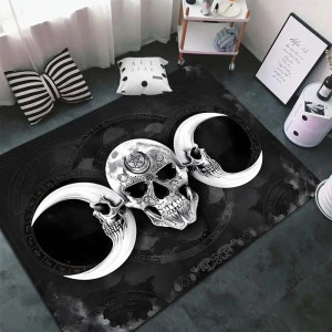 Tapis Tête de Mort "Triple Crâne Lunaire" - Sceau Occulte & Lunes Enchaînées