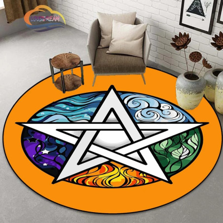 Tapis Occulte "Pentacle des 5 Éléments"- Énergie Mystique & Couleurs des Forces Primordiales