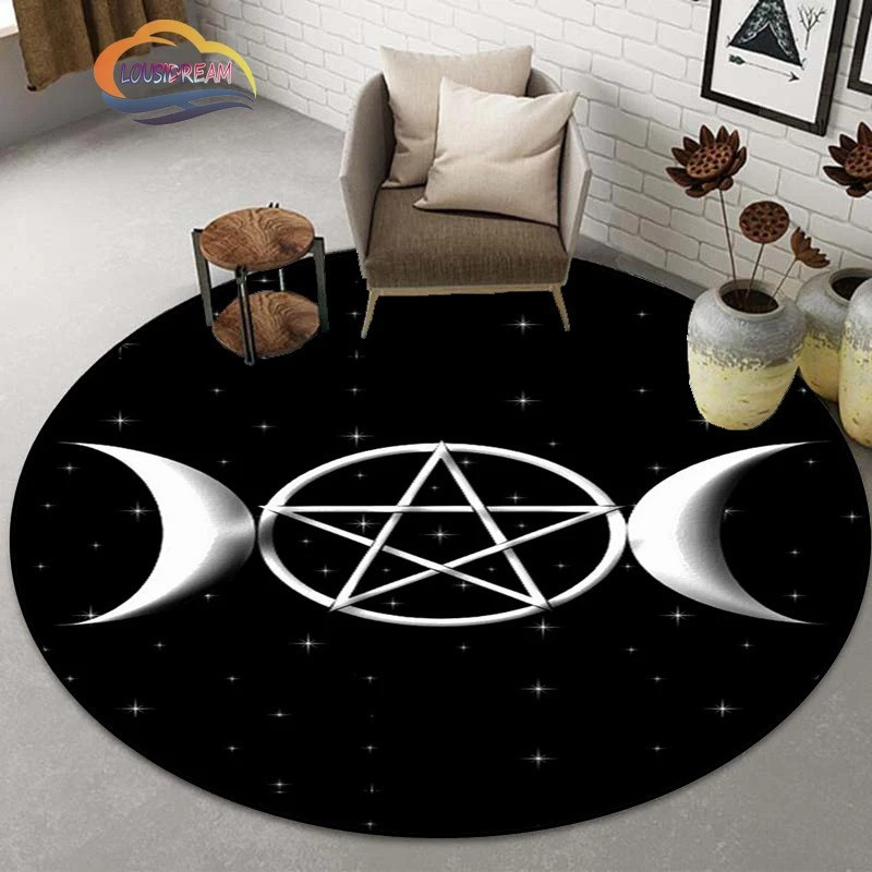 Tapis Occulte "Triple Déesse Céleste" - Pentacle & Lune Noire Étoilée