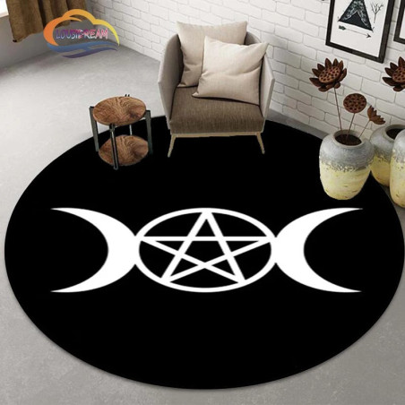 Tapis Occulte "Triple Lune Nocturne" - Symbole Wiccan & Pentacle Central