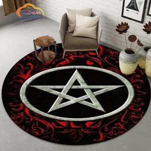 Tapis Occulte "Pentacle des Flammes Infernales" - Cercle Rouge & Pouvoir Élémentaire