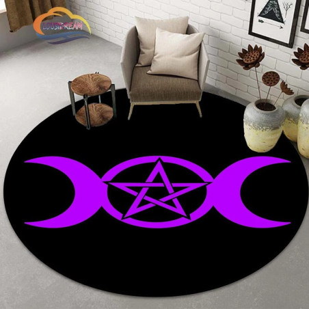 Tapis Occulte "Triple Lune Améthyste" - Symbole Wiccan & Pentacle Violet Mystique