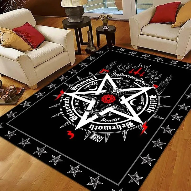 Tapis Occulte "Pentacle Inversé du Sombre Rituel" - Démons Ancestraux & Flammes Profanes