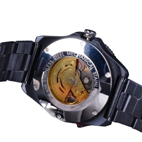 Vueu dessous de la Montre Homme Tête de Mort horloge mécanique crâne squelette - couleur or