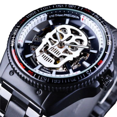 Montre Homme Tête de Mort horloge mécanique crâne squelette - couleur argent