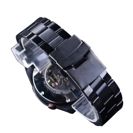 Vue complète de la Montre Homme Tête de Mort horloge mécanique crâne squelette - couleur argent