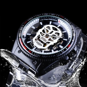 Waterproof ontre Homme Tête de Mort horloge mécanique crâne squelette - couleur argent