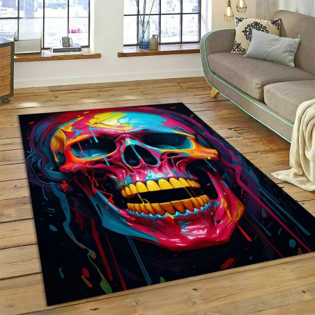 Magnifique Tapis de sol pour salon Tête de Mort Skull Coloré