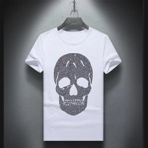T-shirt Tête de mort à strass pour hommes Couleur Blanc