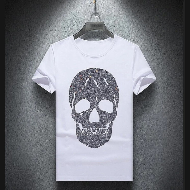 T-shirt Tête de mort à strass pour hommes Couleur Blanc