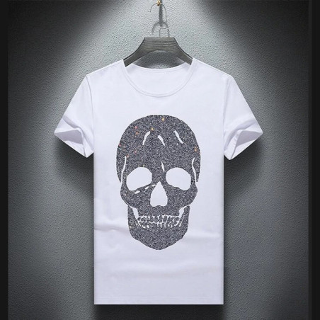T-shirt Tête de mort à strass pour hommes Couleur Blanc