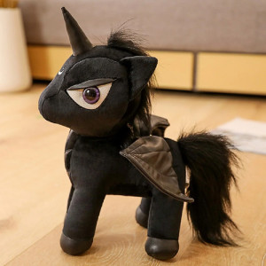 Peluche Gothique Licorne Noire "Ailes du Crépuscule"