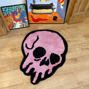 Avant Tapis Tête de Mort "Crâne Fondant Rose" - 54 cm x 70 cm