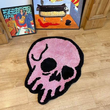 Avant Tapis Tête de Mort "Crâne Fondant Rose" - 54 cm x 70 cm