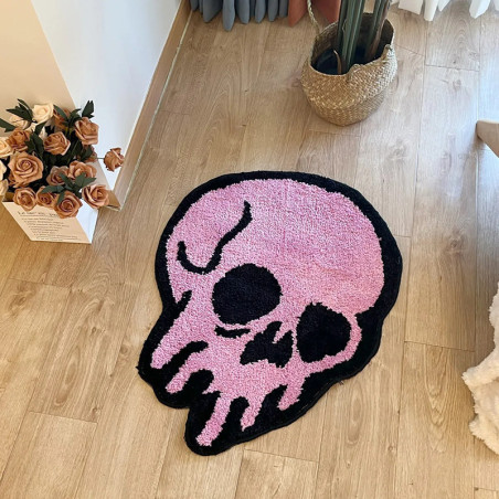 Vue générale Tapis Tête de Mort "Crâne Fondant Rose" - 54 cm x 70 cm