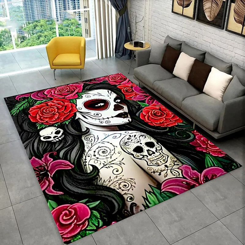 Tapis Tête de Mort "Roses de la Calavera"