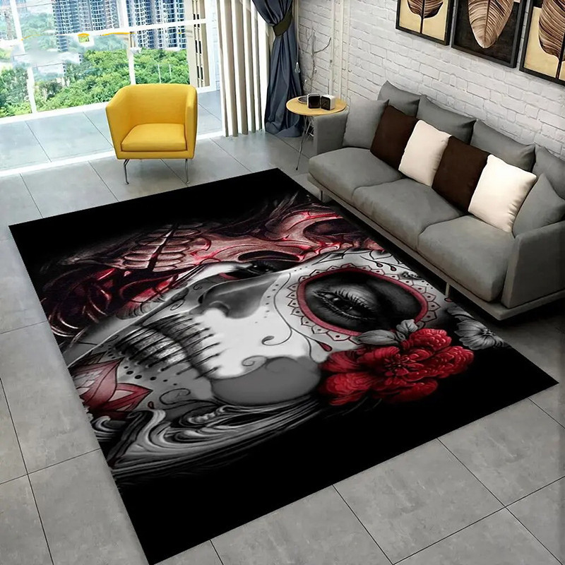 Tapis Tête de Mort "Regard Rouge de la Calavera"