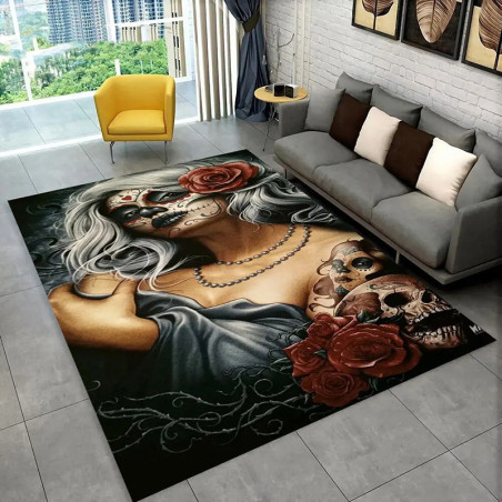 Tapis Tête de Mort "Beauté Fanée & Roses du Souvenir"