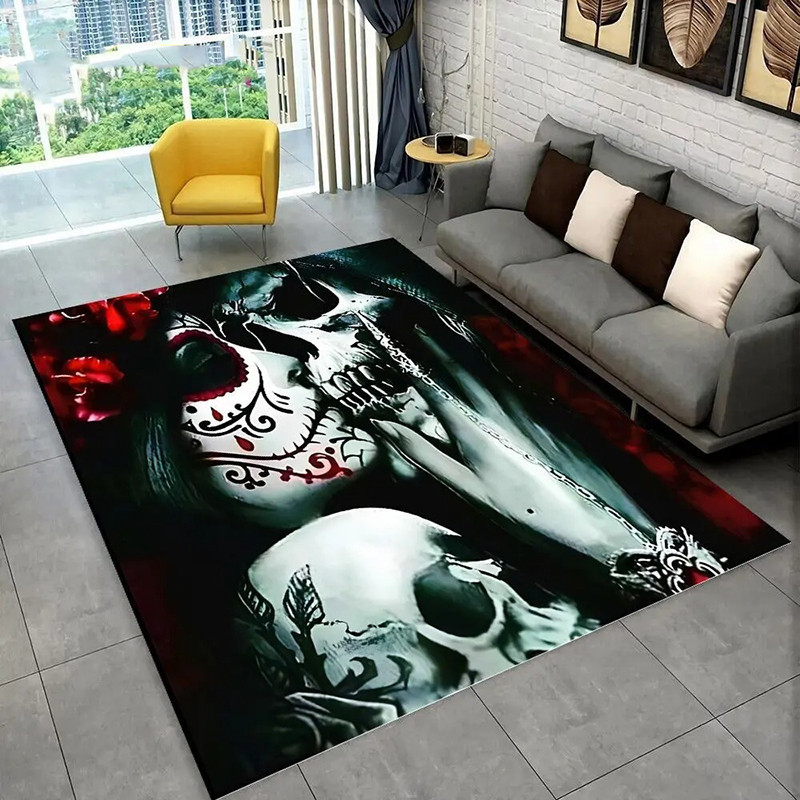 Tapis Tête de Mort "Étreinte Rouge de la Mort"