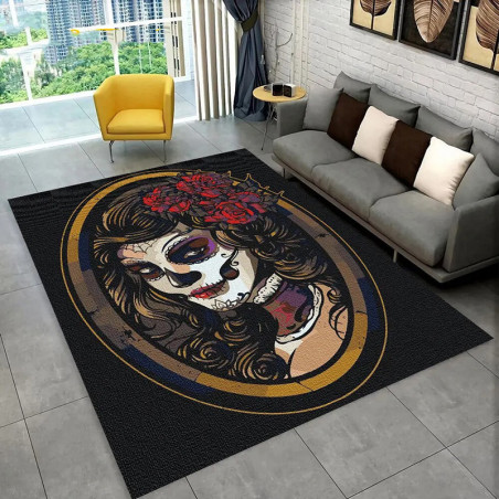 Tapis Tête de Mort "Portrait Maudit en Roses Sombres"