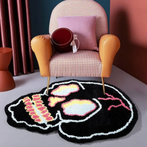 Tapis Tête de Mort "Crâne Néon Pop" - 65 cm x 90 cm