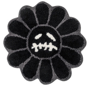 Vue générale Tapis Gothique "Fleur Triste" - Noir et Gris - 3 tailles au choix Couleur Noir