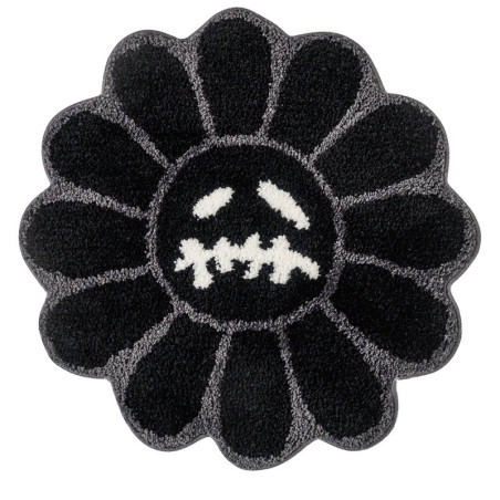 Vue générale Tapis Gothique "Fleur Triste" - Noir et Gris - 3 tailles au choix Couleur Noir