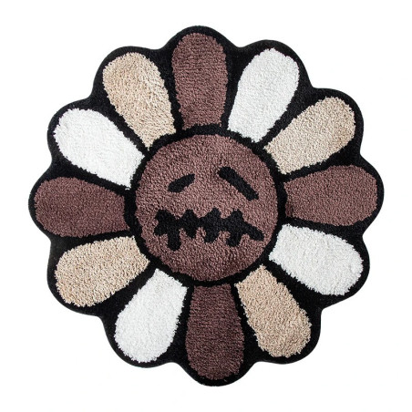 Vue générale Tapis Gothique "Fleur Triste" - Noir et Gris - 3 tailles au choix Couleur Marron