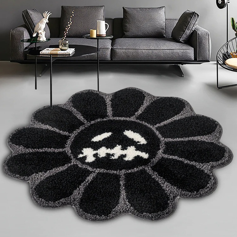 Tapis Gothique "Fleur Triste" - Noir et Gris - 3 tailles au choix Couleur Noir