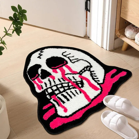 Tapis Goth Glamour "Crâne en Larmes Néon"