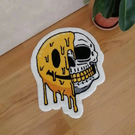 Tapis Tête de Mort "Smiley au Sourire Fondant Macabre"