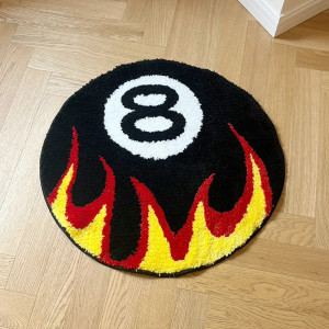 Tapis Rock Joueur de Billarld Boule 8 "Flamme Infernale" - 60 cm x 60 cm