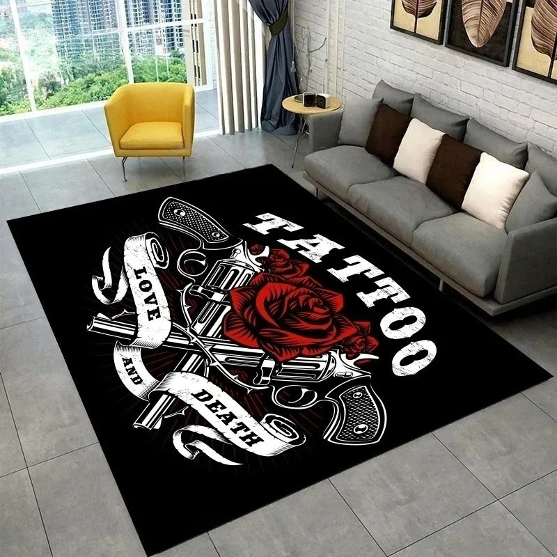 Tapis Tête de Mort Tattoo - Love Death And Roses  en Revolver