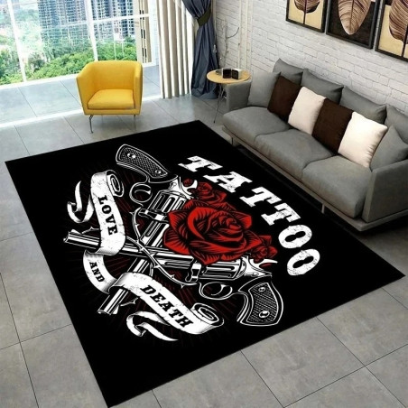 Tapis Tête de Mort Tattoo - Love Death And Roses  en Revolver