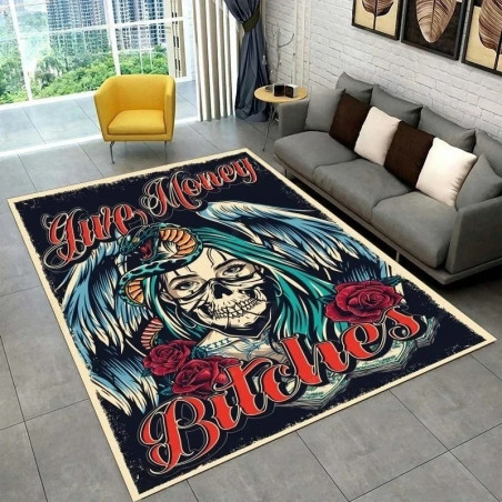 Tapis Tête de Mort Tattoo - Déesse Rebelle "Winged Money"