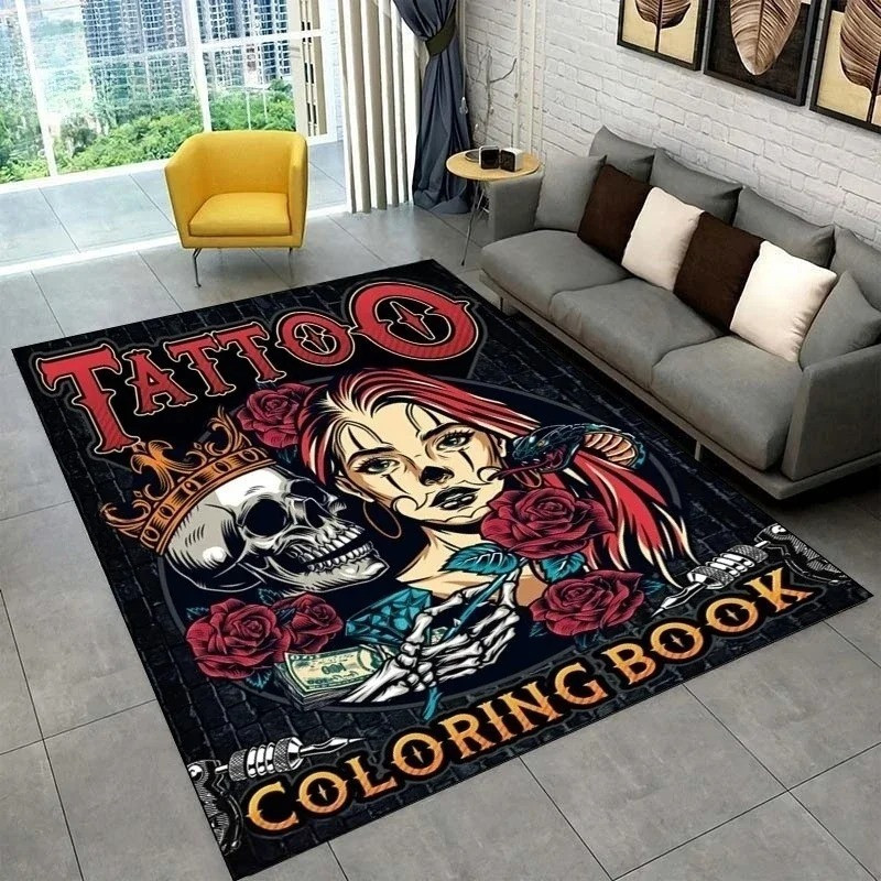 Tapis Tête de Mort Tattoo - Reine du Crâne & Encrage Sombre