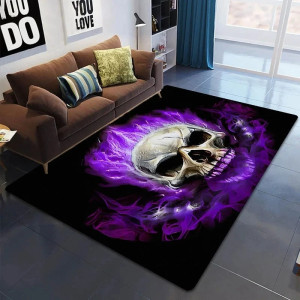 Tapis Tête de Mort - Crâne Spectral aux Flammes Violettes