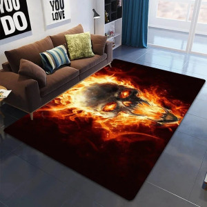Tapis Tête de Mort - Crâne Infernal en Flammes Ardentes