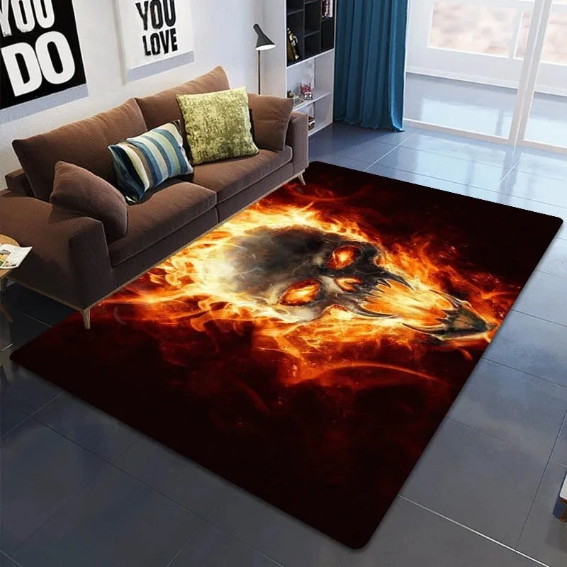 Tapis Tête de Mort - Crâne Infernal en Flammes Ardentes